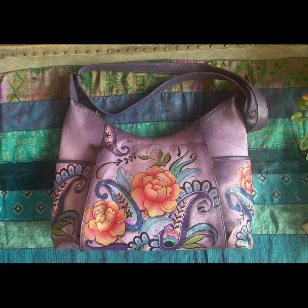 Floral Purple Leather Shoulder Bag